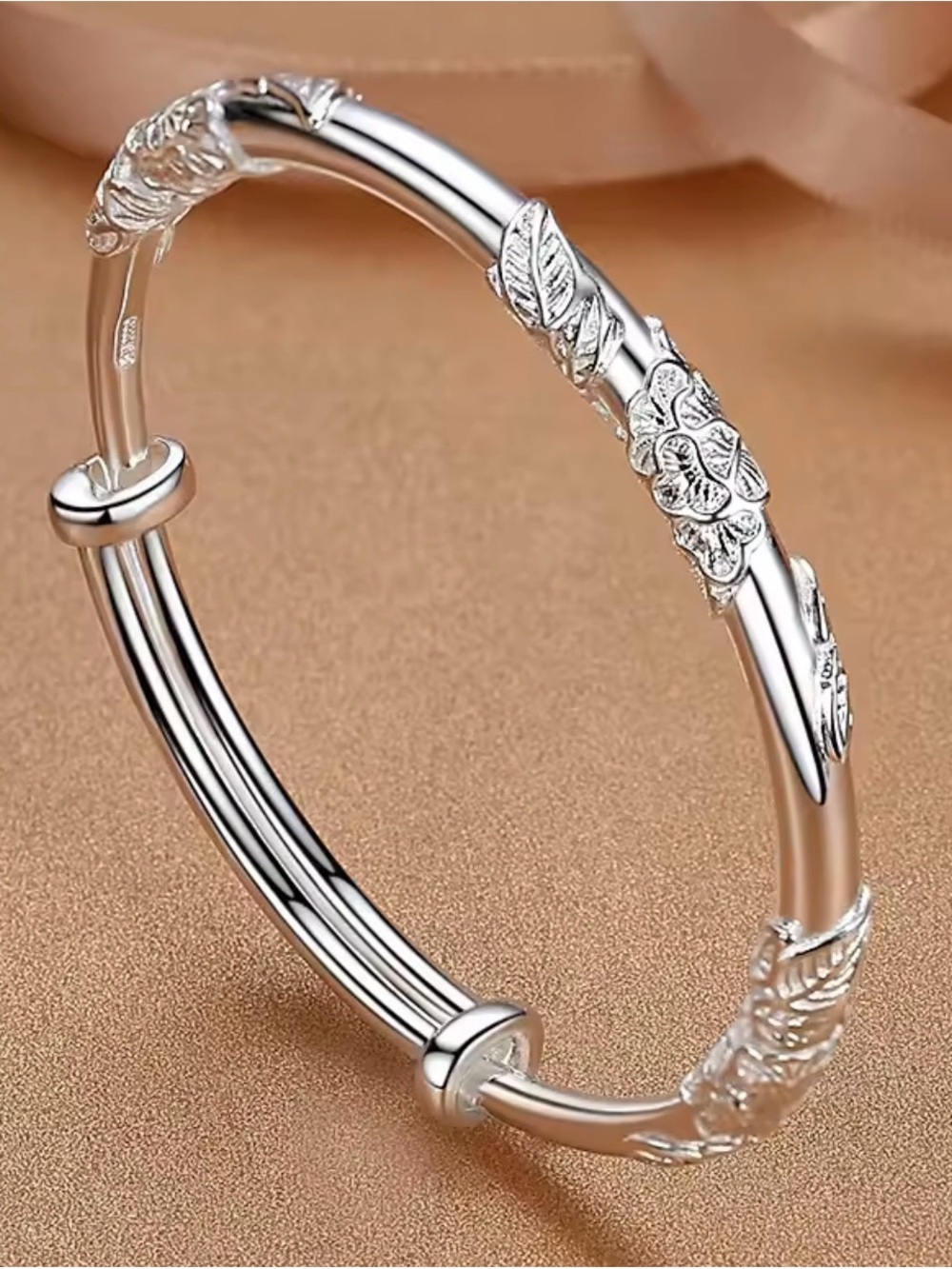 Sterling Silver Floral Cuff Bracelet - 925Silver
